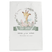 かわいいソフトサファリキリンフローラリースベビーシャワー ミディアムペーパーバッグ (正面)