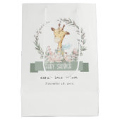 かわいいソフトサファリキリンフローラリースベビーシャワー ミディアムペーパーバッグ (裏面)