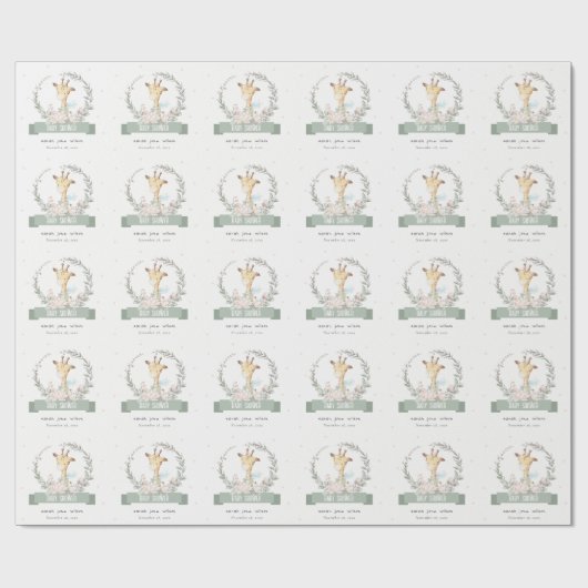 かわいいソフトサファリキリンフローラリースベビーシャワー ラッピングペーパー (フラット)