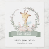 かわいいソフトサファリキリンフローラリースベビーシャワー ワインラベル (シングルラベル)