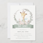 かわいいソフトサファリキリンフローラリースベビーシャワー 招待状 (正面)