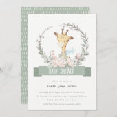 かわいいソフトサファリキリンフローラリースベビーシャワー 招待状 (正面/裏面)