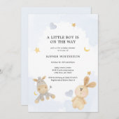 かわいいソフトトイズボーイズベビーシャワー 招待状 (正面/裏面)