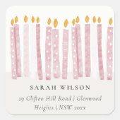 かわいいソフトパステルピンクの水の色のキャンドルアドレス スクエアシール (正面)