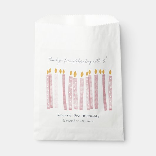かわいいソフトパステルピンク水彩誕生日キャンドル フェイバーバッグ (正面)