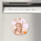 かわいいソフトピンクのイースターバニークラシックラウンド マグネット (インサイチュ (食洗機))