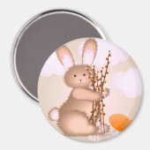 かわいいソフトピンクのイースターバニークラシックラウンド マグネット (正面/裏面)