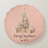 かわいいソフトピンクのクリスマスツリーと名前をカスタムする ラウンドクッション (裏面)