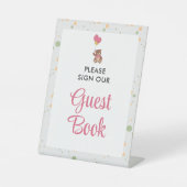かわいいソフトピンクの女の子ベビーシャワーゲストブックテーブル 台座サイン (正面)