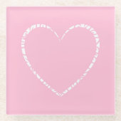かわいいソフトピンク飾のハート ガラスコースター (正面)