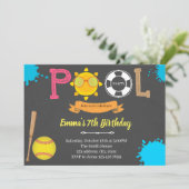 かわいいソフトボールのプールパーティー 招待状 (スタンド正面)