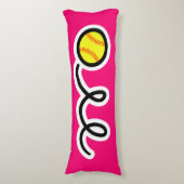 かわいいソフトボール漫画名前をカスタムするキッズベッドルーム ボディピロー (正面縦)