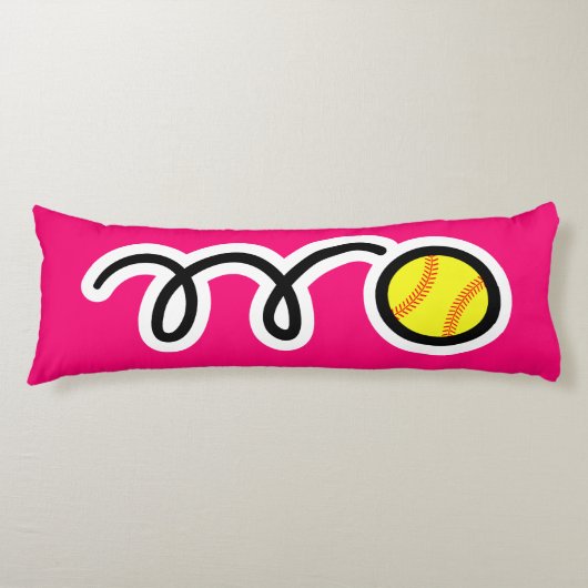 かわいいソフトボール漫画名前をカスタムするキッズベッドルーム ボディピロー (正面)