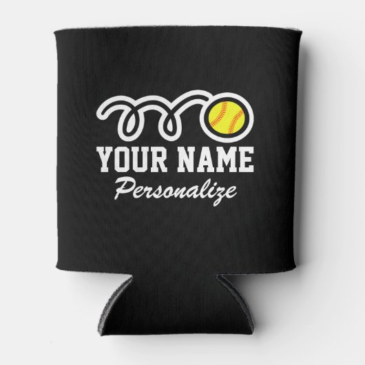 かわいいソフトボール漫画名前をカスタムする誕生日ギフト 缶クーラー (正面)