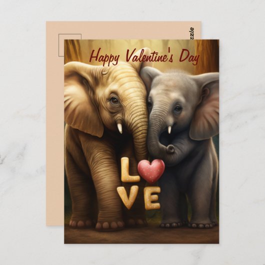 かわいいゾウが恋をしている ポストカード (正面/裏面)