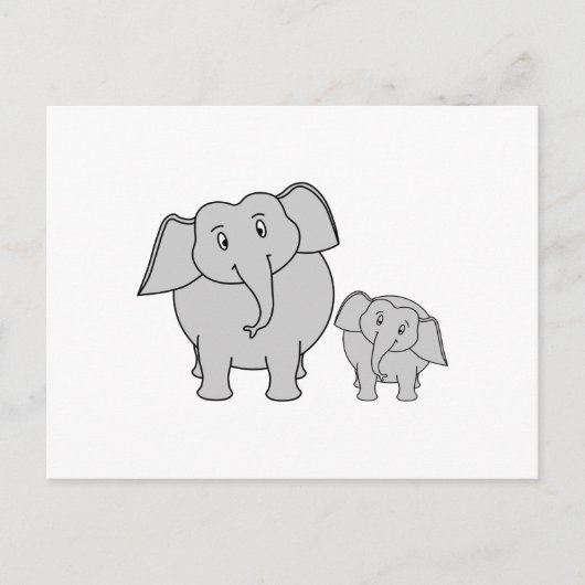 かわいいゾウが2頭。漫画。 ポストカード (正面)