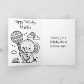 かわいいゾウとぬりえページの誕生日 カード (内部)