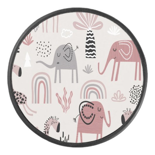 かわいいゾウとキリンの巨人の模様 アイスホッケーパック (正面)