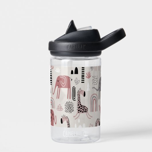 かわいいゾウとキリンの巨人の模様 ウォーターボトル (左面)