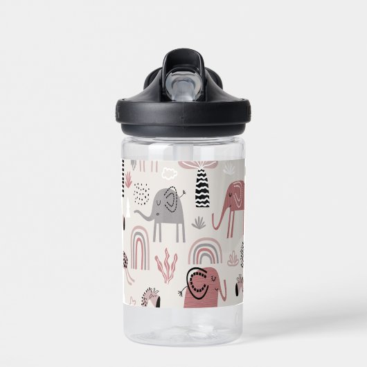 かわいいゾウとキリンの巨人の模様 ウォーターボトル (正面)