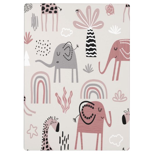 かわいいゾウとキリンの巨人の模様 クリップボード (裏面)