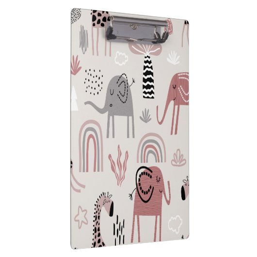 かわいいゾウとキリンの巨人の模様 クリップボード (右)