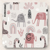 かわいいゾウとキリンの巨人の模様 コースター (正面)