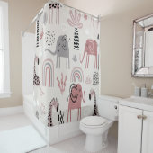 かわいいゾウとキリンの巨人の模様 シャワーカーテン (インサイチュ)