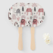 かわいいゾウとキリンの巨人の模様 ハンドファン (正面&裏面)