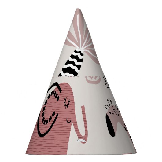 かわいいゾウとキリンの巨人の模様 パーティーハット (右)