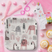 かわいいゾウとキリンの巨人の模様 ペーパープレート (パーティー)