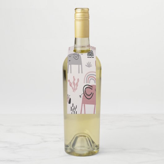 かわいいゾウとキリンの巨人の模様 ボトルネックタグ (ボトル)