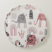 かわいいゾウとキリンの巨人の模様 ラウンドクッション (裏面)