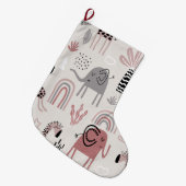 かわいいゾウとキリンの巨人の模様 ラージクリスマスストッキング (正面 (吊り時))