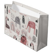 かわいいゾウとキリンの巨人の模様 ラージペーパーバッグ (正面アングル)