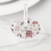 かわいいゾウとキリンの巨人の模様 ワイングラスタグ (クローズアップ)