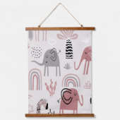 かわいいゾウとキリンの巨人の模様 吊り下げ型タペストリー (正面)
