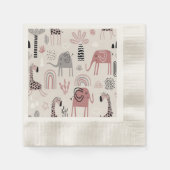 かわいいゾウとキリンの巨人の模様 縁ありカクテルナプキン (正面)