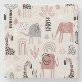 かわいいゾウとキリンの巨大なcofのパターン ストーンコースター (正面)