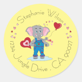 かわいいゾウとハートイエロー封筒用シール ラウンドシール