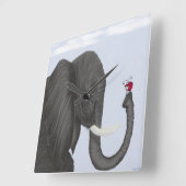 かわいいゾウと可愛いレディバグ スクエア壁時計 (傾斜)