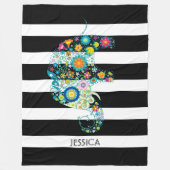 かわいいゾウと白黒のストライプ フリースブランケット (正面)