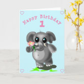 かわいいゾウと花の誕生日 カード (黄色い花)