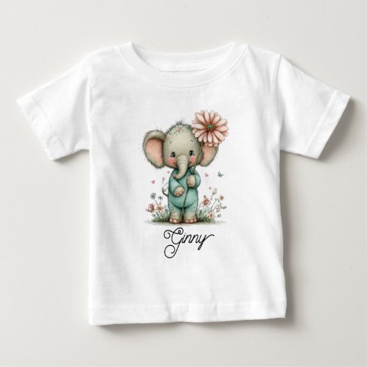 かわいいゾウと野の花 ベビーTシャツ (正面)