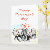 かわいいゾウのカップル バレンタインカード カード (黄色い花)