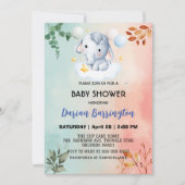 かわいいゾウのカブの花の赤ちゃんシャワー子供たち 招待状 (正面)