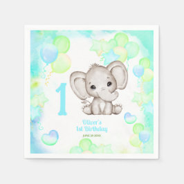 かわいいゾウのカラフルな夏の男の子1歳の誕生日 スタンダードカクテルナプキン