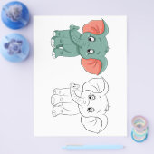かわいいゾウのカラーリングページ チラシ (シングル)
