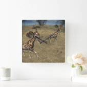 かわいいゾウのキリン スクエア壁時計 (ホーム)