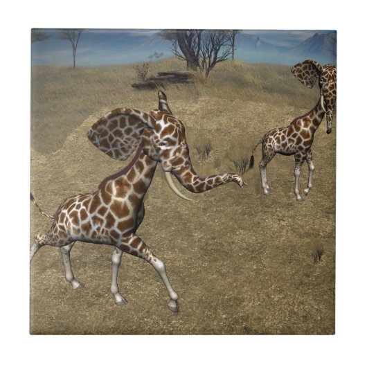 かわいいゾウのキリン タイル (正面)